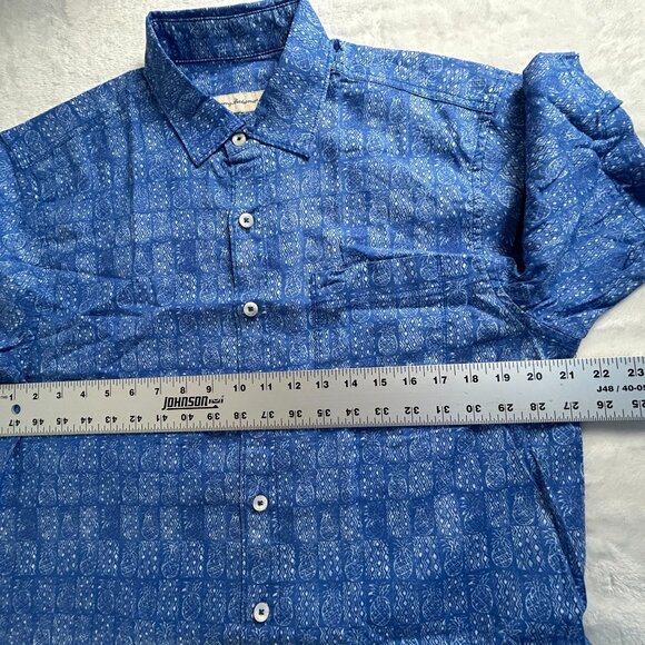 Tommy Bahama Mens Pina Block Party Camp Shirt Medium Blue Short Sleeve Linen - Picture 6 of 7